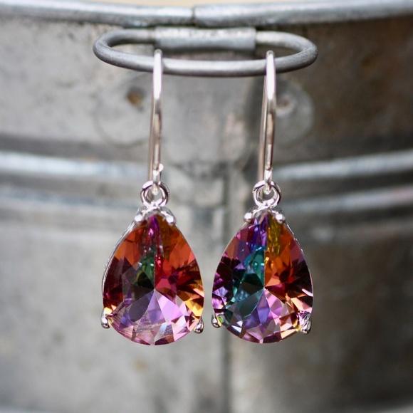 Mystic Rainbow Topaz Earrings Sterling Silver Handcrafted in Canada - Picture 1 of 7